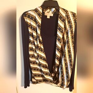 Michael Kors Stylish Navy Blue and Gold Blouse